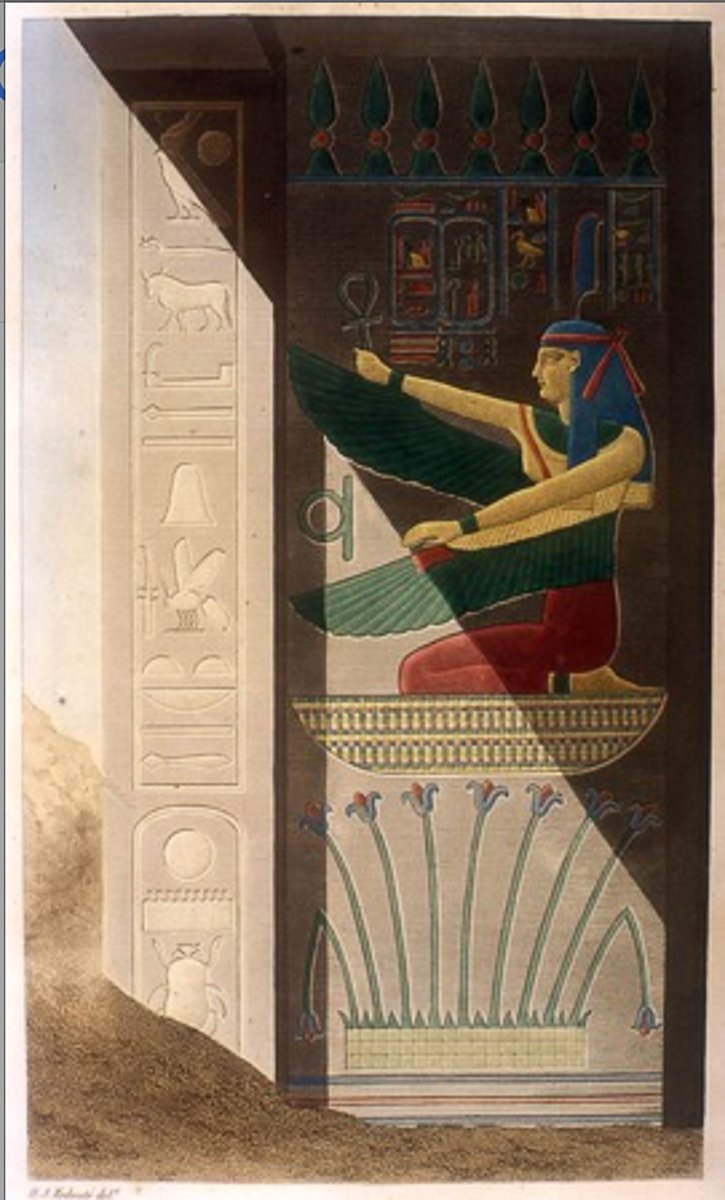 Mat’, the Winged Russian Falcon-Mother was worshipped even by Negroes of the Upper Egypt as Law Personified. From the Names of Rameses III: winged Ma’at kneeling over lilies of Upper Egypt. Scene from tomb of Ramses III, (KV11).